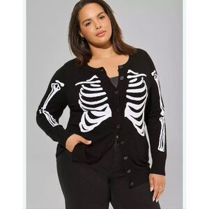 Skeleton x torrid cardigan sweater open top shirt black bones goth